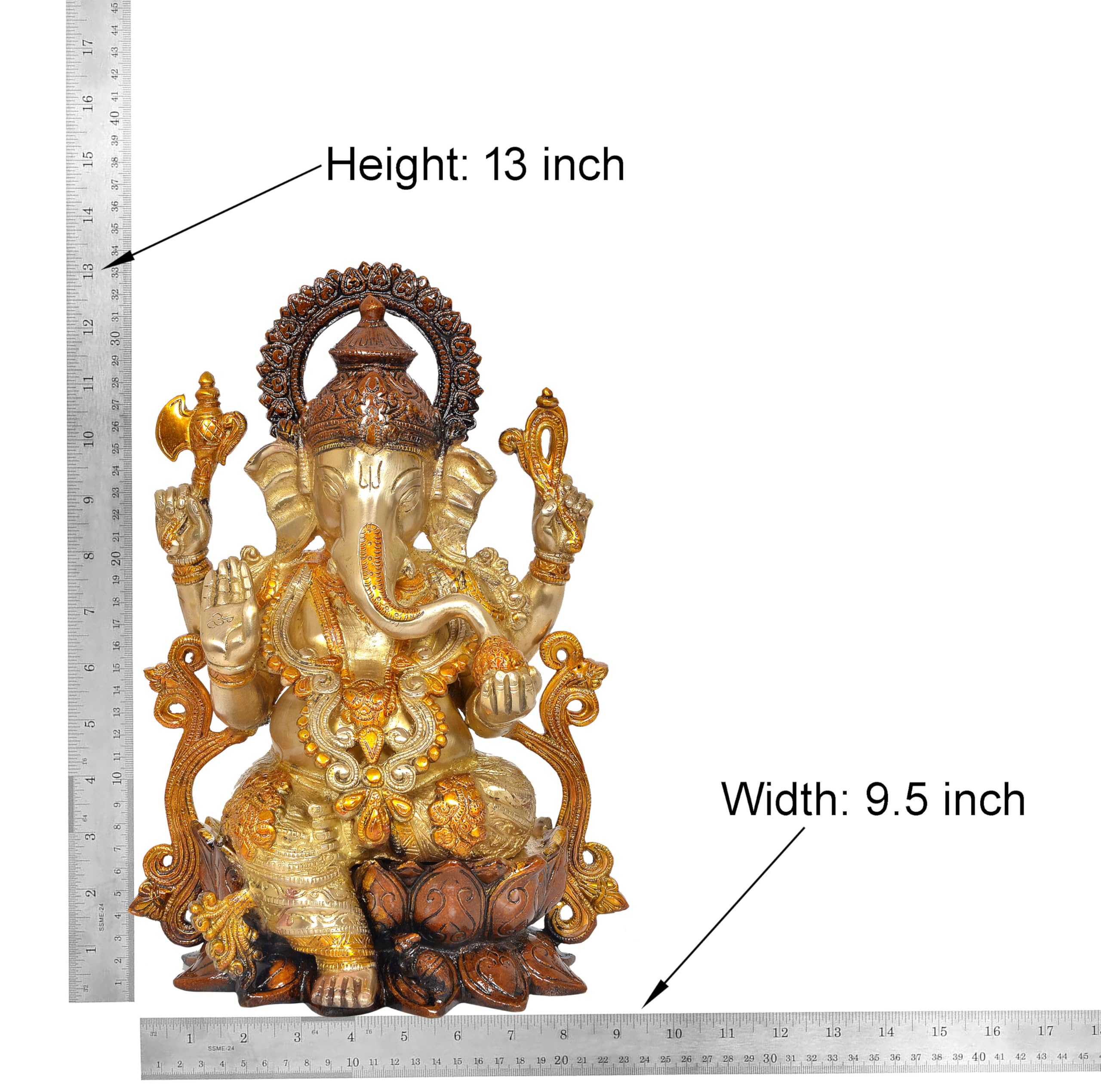 Aona Brass Ganesha Ganesh Statue Idol Murti For Mandir Temple, Height : 13 Inch